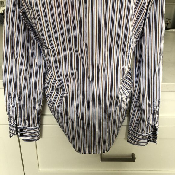 Etro Button Down Striped Italian Made Shirt Blue Wht Gold Sz 8/44 no fabric tag - Picture 4 of 8